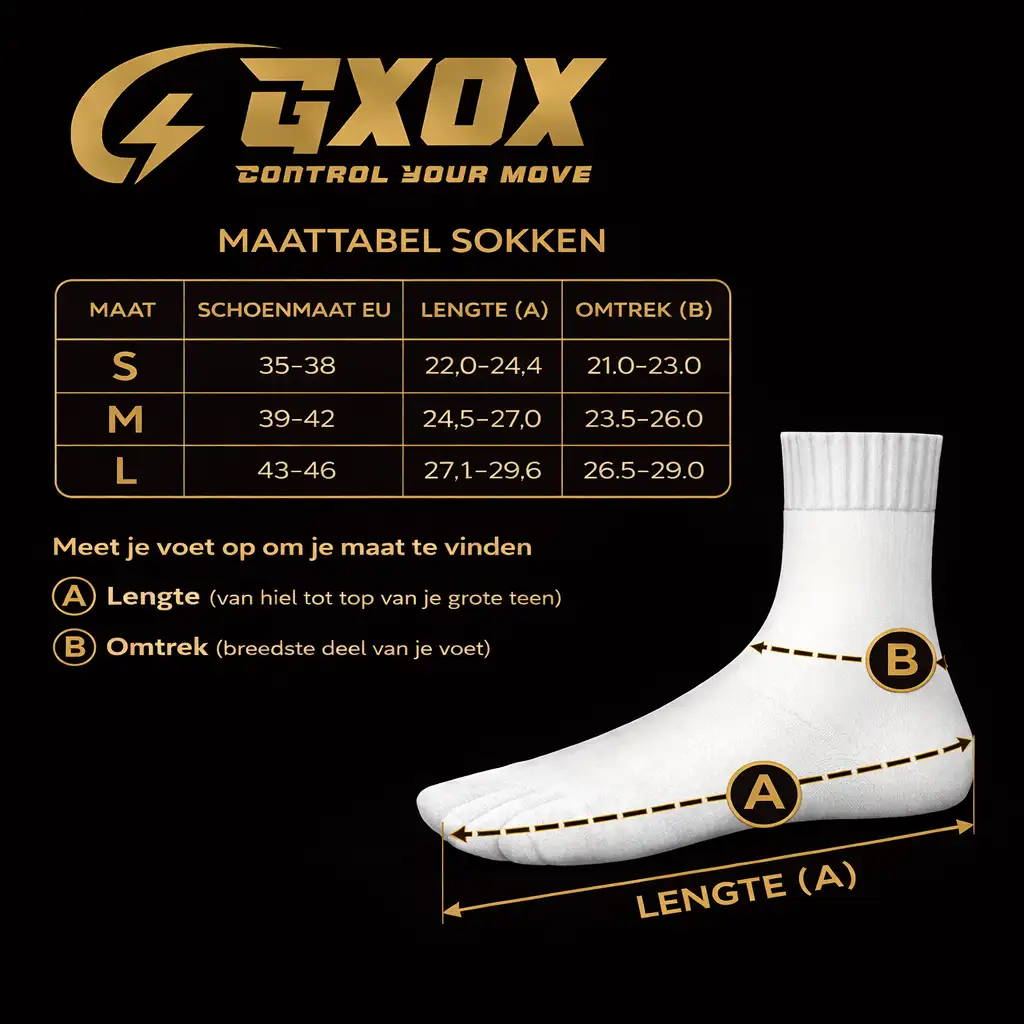 GXOX Gripsokken Maattabel