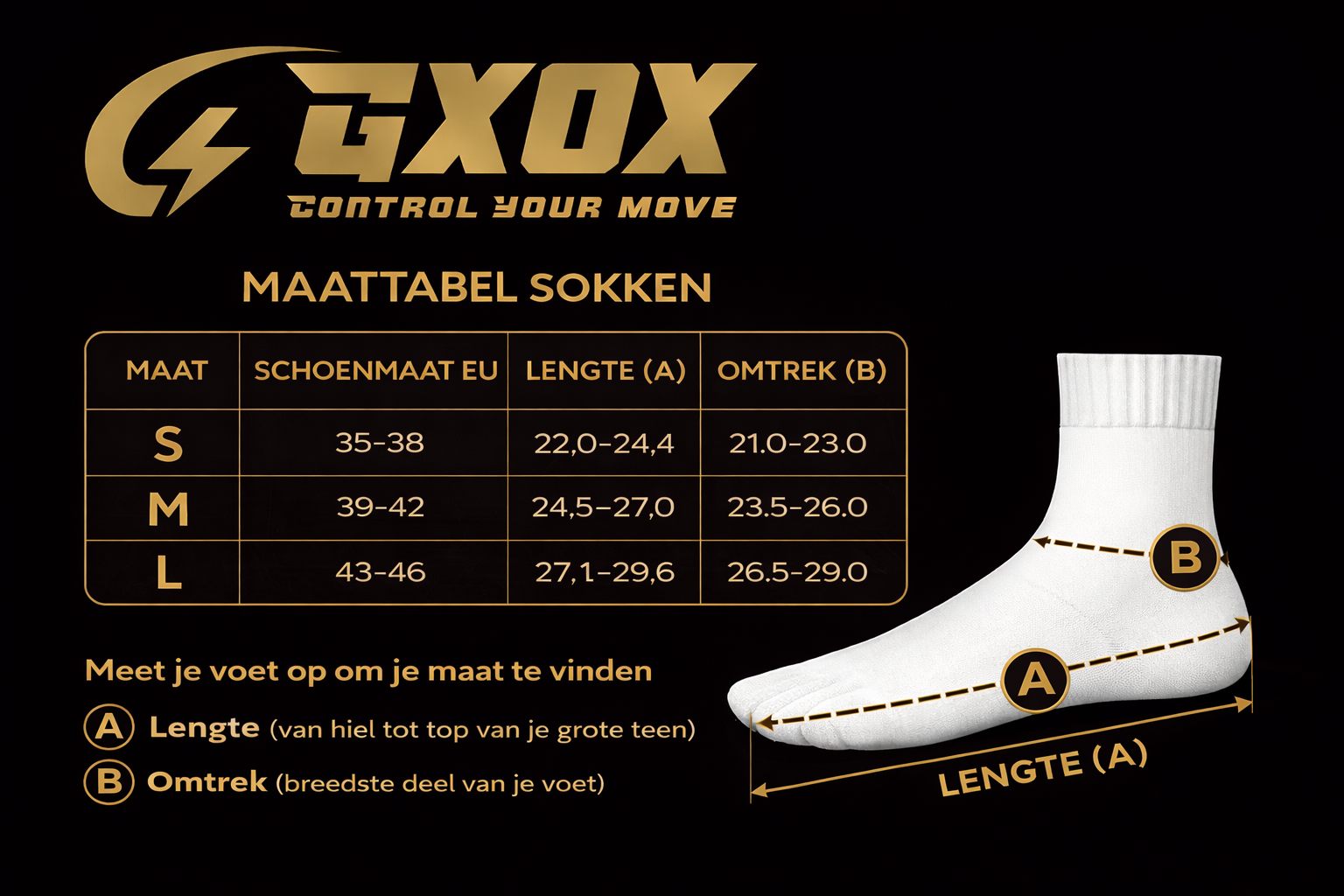 GXOX Gripsokken Maattabel