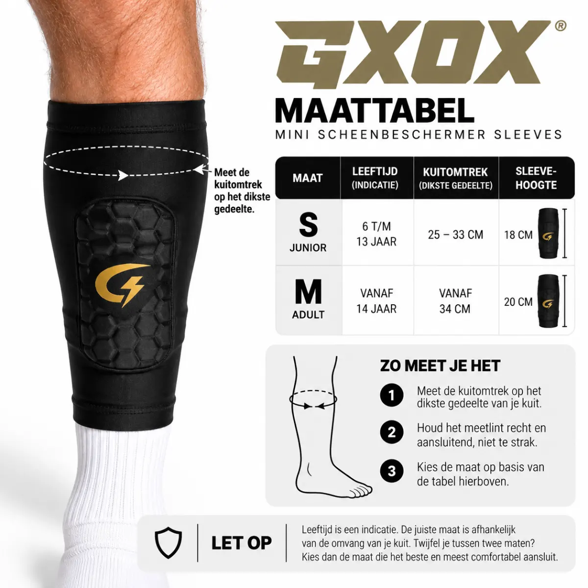 Guide des tailles des mini-protège-tibias GXOX
